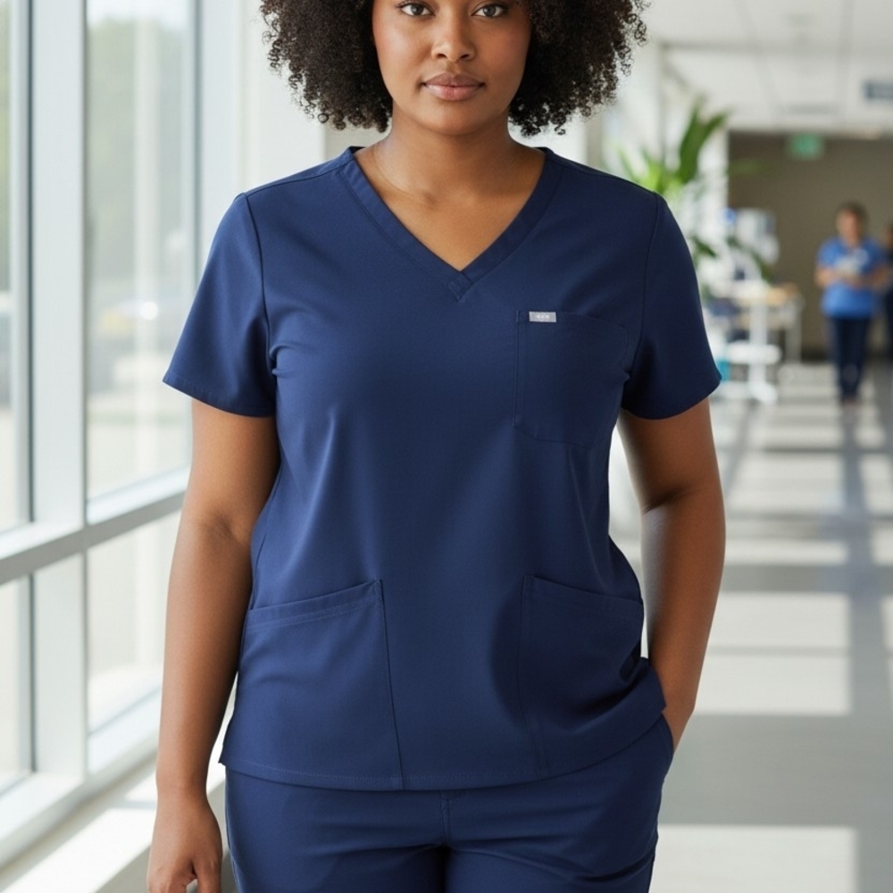 Figs Women's Short Sleeve Navy Top